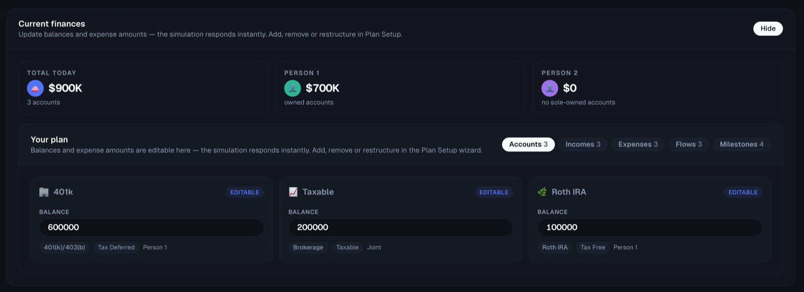 Dashboard — Your plan, editable in place